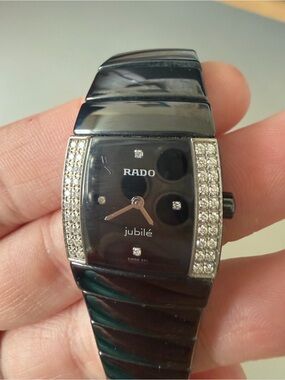 Authentic Rado Black Ceramic Watch with diamonds